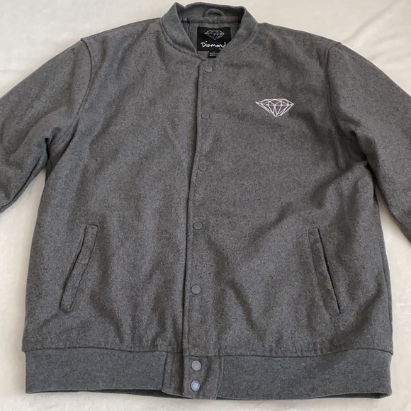 {NWT) Diamond Supply Co. | Embroidered Logo Varsity Bomber Jacket Gray (L) - Picture 11 of 16